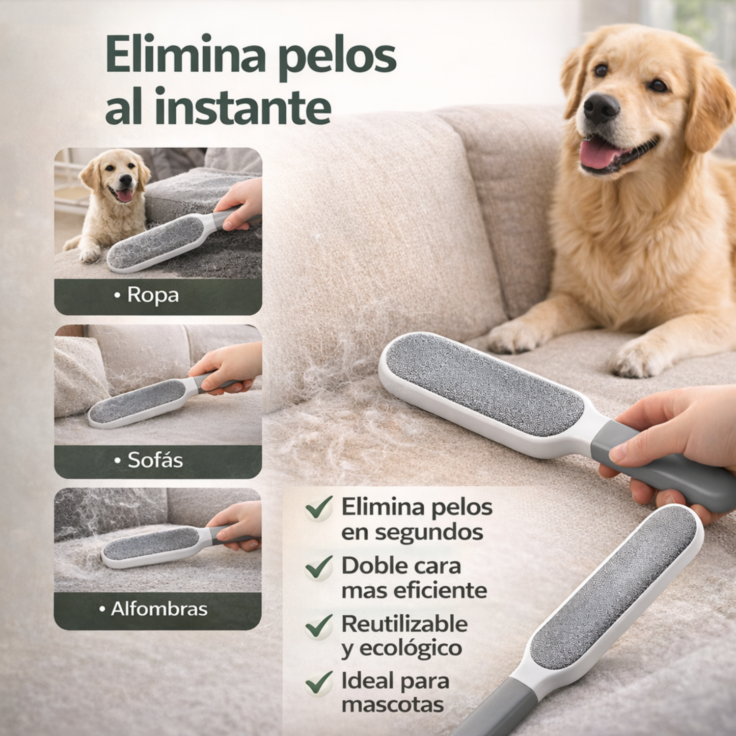 Cepillo Quitapelo Doble Cara Con Funda Auto Limpiante