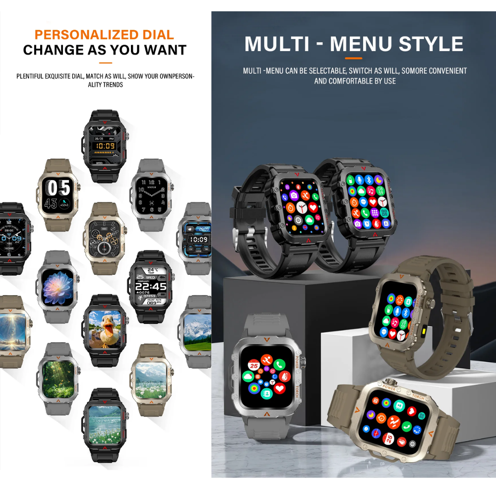 Outdoor Sports Smartwatch with LED Flashlight
