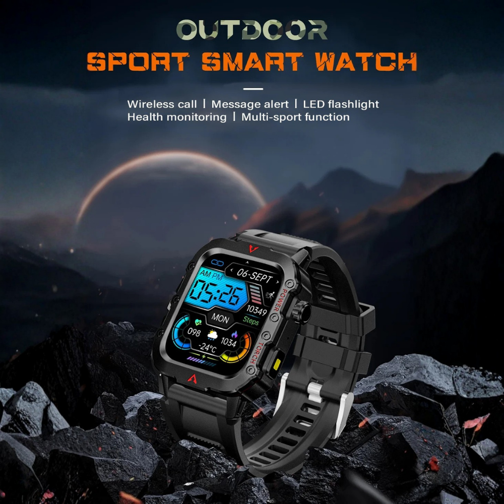 Outdoor Sports Smartwatch with LED Flashlight